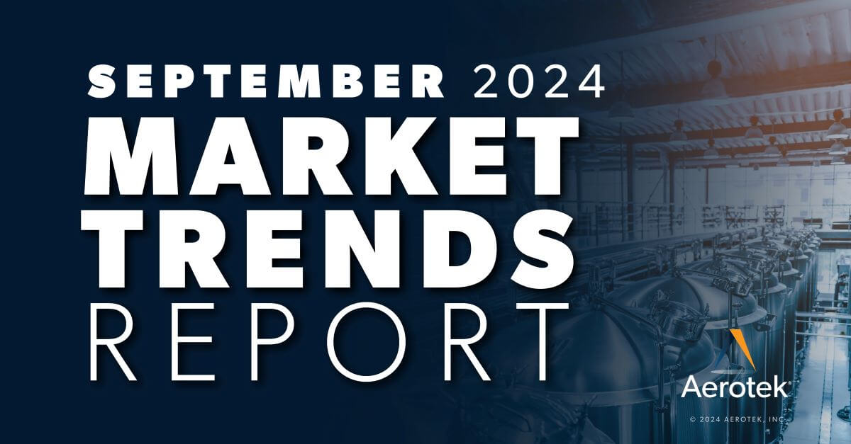 The caption "September 2024 Market Trends Report" overlays a factory with rows of huge stainless-steel vats.